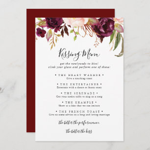 Rustic Boho Floral Wedding Kissing Menu Game Kaart