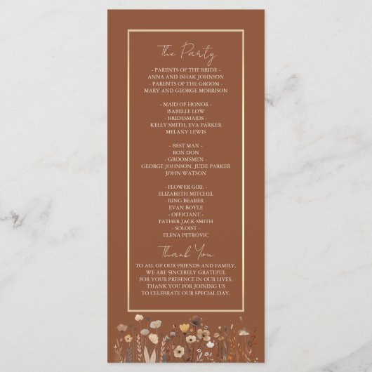 Rustic Boho Floral Wedding Programme (Dos)