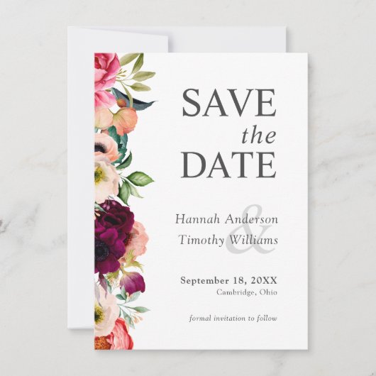 Rustic Boho Floral Wedding Save the Date (Voorkant)