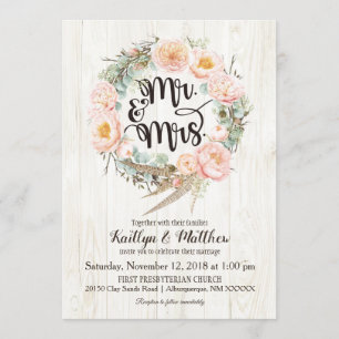 Rustic Boho Floral Wreath Wedding Invitation Kaart