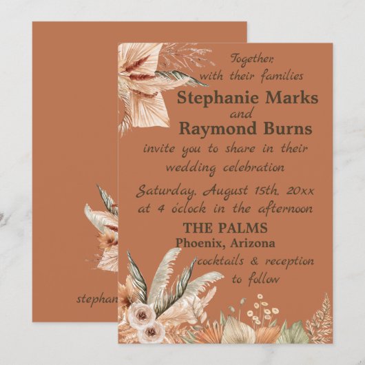 Rustic-Boho Florales & Plumes Invitations de maria (Devant / Derrière)