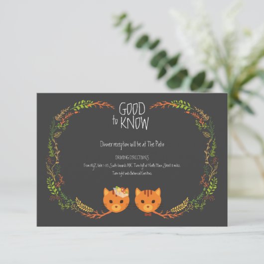 Rustic Boho Forest Cats Wedding Invitation Informatiekaartje (Staand voorkant)