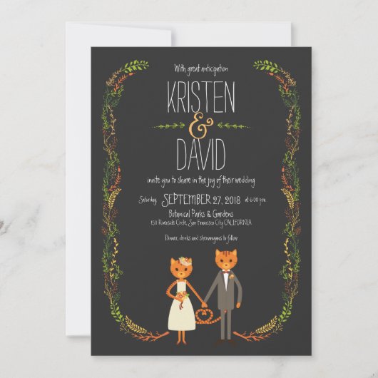 Rustic Boho Forest Cats Wedding Invitation Kaart (Voorkant)