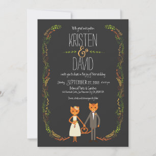 Rustic Boho Forest Cats Wedding Invitation Kaart
