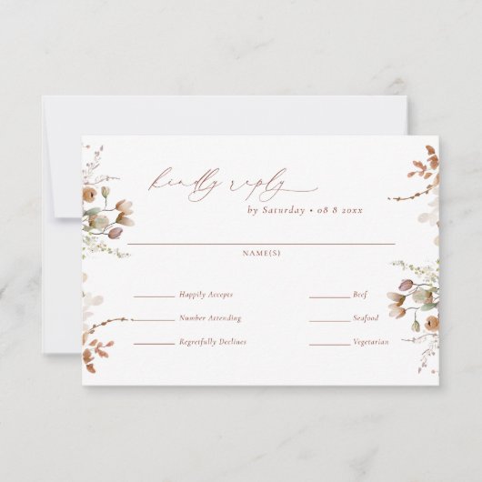 Rustic Boho Garden Meal Choice Carte RSVP (Devant)