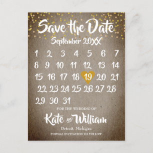 Rustic Boho Gold Love Heart Calendar Save the Date Aankondigingskaart