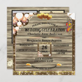 Rustic Boho Golden Glitter Wooden Wedding Kaart (Voorkant / Achterkant)