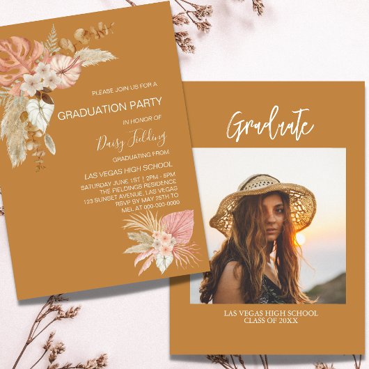Rustic Boho Graduation Photo Party Invitation