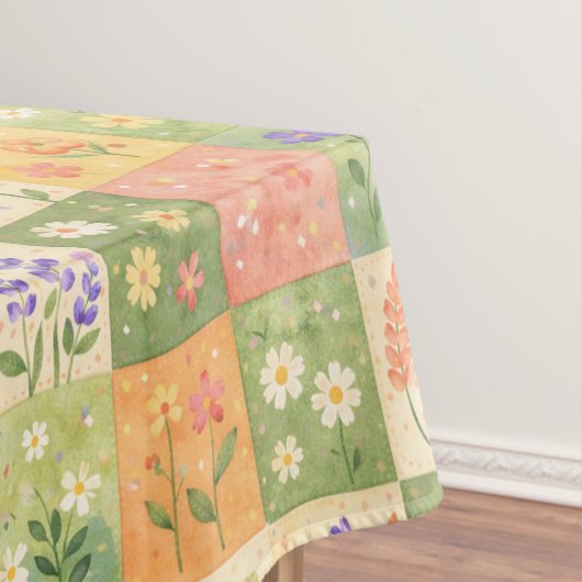 Rustic Boho Green & Orange Quilt Floral Patchwork  Tafelkleed (Voorbeeld)