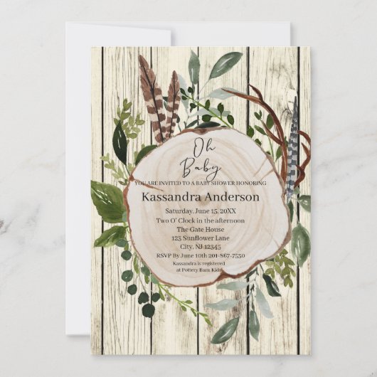 Rustic Boho Greenery Baby shower Kaart (Voorkant)