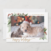 Rustic Boho Greenery Gold Dry Brush Effect Foto H Feestdagenkaart (Voorkant)