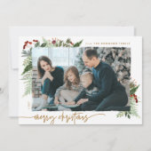 Rustic Boho Greenery Gold Dry Brush Effect Photo Feestdagenkaart (Voorkant)