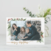 Rustic Boho Greenery Gold Dry Brush Effect Photo Feestdagenkaart (Staand voorkant)