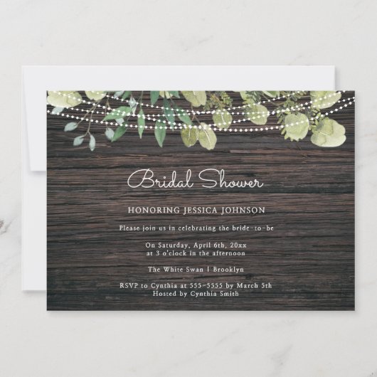 Rustic Boho Greenery Wood Bridal Shower Kaart (Voorkant)