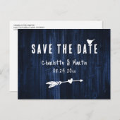 Rustic Boho Heart Navy Blue Wedding Save the Date Briefkaart (Voorkant / Achterkant)
