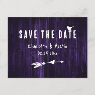 Rustic Boho Heart Paars Wedding Save the Date Briefkaart