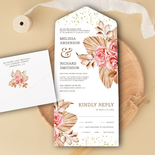 Rustic Boho heeft het Roos van het peach All In One Uitnodiging