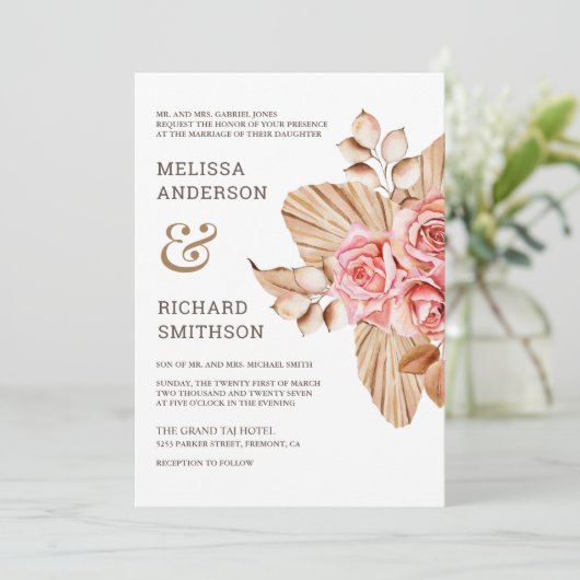 Rustic Boho heeft het Roos van het peach Kaart (Staand voorkant)