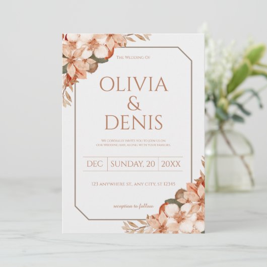 Rustic Boho Herfst Floral Wedding Kaart (Staand voorkant)