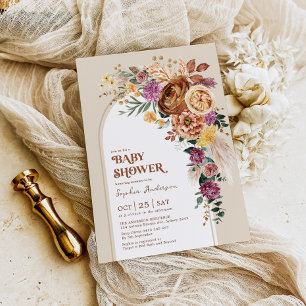 Rustic Boho Herfst Garden Floral Baby shower Kaart