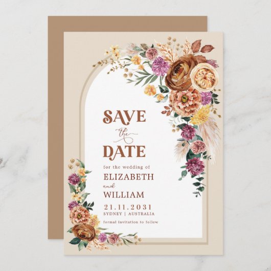 Rustic Boho Herfst Garden Flowers Save the Date (Voorkant / Achterkant)