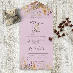 Rustic Boho Herfst Wildbloemen Paars Dinner All In One Uitnodiging