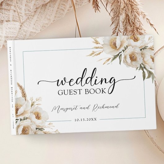 Rustic Boho Ivory Floral Mariage Livre d'invité