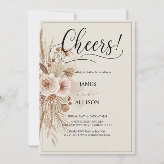 Rustic Boho juicht neutrale bloemen uitnodiging (Voorkant)