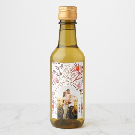 Rustic Boho Love & Bedankt Wildflower Trouwfoto Wijn Etiket (Voorkant)