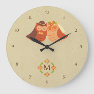 Rustic Boho Lovebird Uil paar Grote Klok