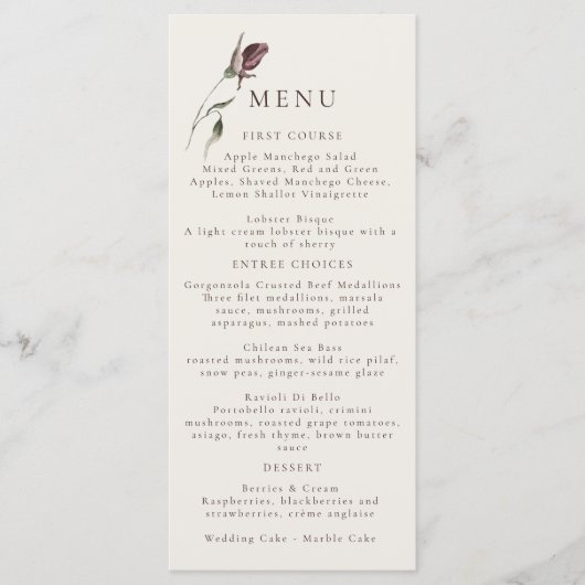 Rustic Boho Marsala Cream Floral Menu (Voorkant)