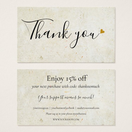 Rustic Boho Merci Carte de réduction (Devant & derrière)