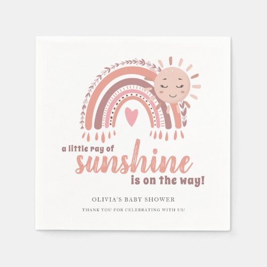 Rustic Boho - minimalistisch roze Baby shower Servet (Voorkant)