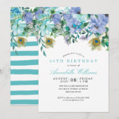 Rustic Boho Mint Green Blue Floral 30th Birthday Kaart (Voorkant / Achterkant)