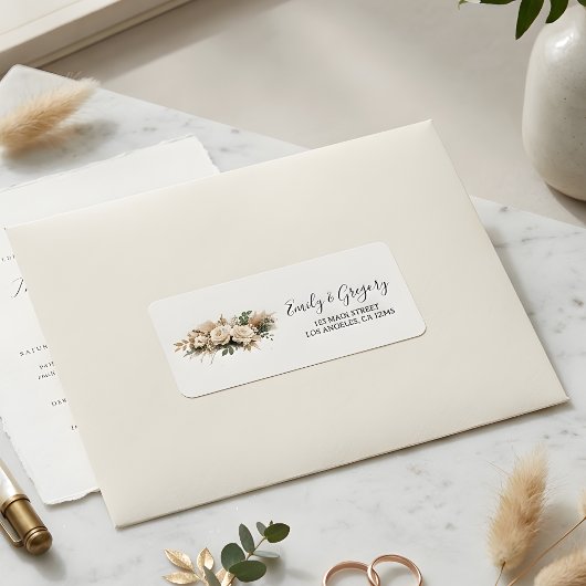 Rustic Boho Neutral Floral Wedding Address Etiket