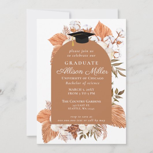 Rustic Boho Pampas Dried Palm Afstuderen Kaart (Voorkant)