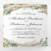 Rustic Boho Pampas Eucalyptus Wreath Weddenschap Drieluik Uitnodiging (Binnenzijde eerst)