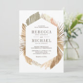 Rustic Boho Pampas Grass Dried Palm Leaves Wedding Kaart (Staand voorkant)