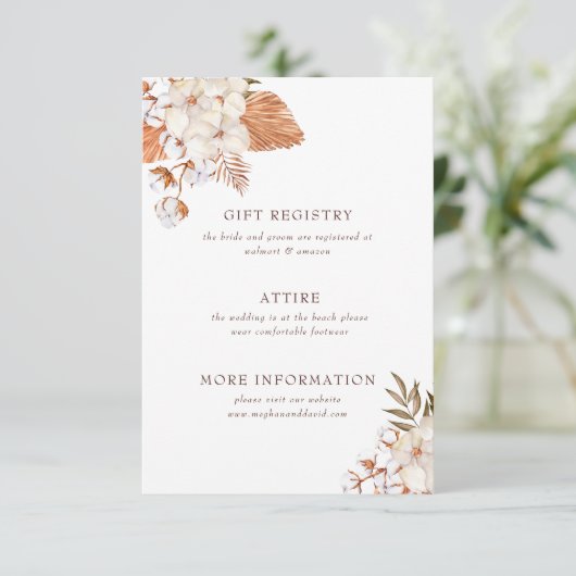 Rustic Boho Pampas Grass Floral Woede Informatiekaartje (Staand voorkant)