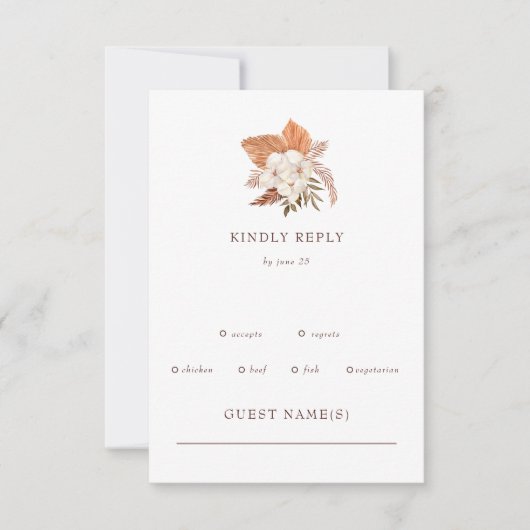 Rustic Boho Pampas Grass Floral Woede RSVP Kaartje (Voorkant)