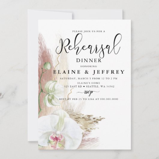 Rustic Boho Pampas Grass Orchid Rehearsal Kaart (Voorkant)