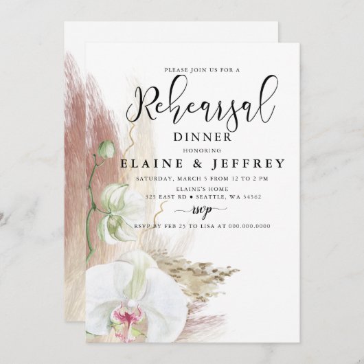 Rustic Boho Pampas Grass Orchid Rehearsal Kaart (Voorkant / Achterkant)