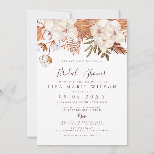 Rustic Boho Pampas Grass Vrijgezellenfeest Kaart (Voorkant)