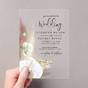 Rustic Boho Pampas Grass White Orchid Wedding Acryl Uitnodigingen