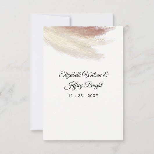 Rustic Boho Pampas Grass White Orchid Wedding RSVP Kaartje (Achterkant)