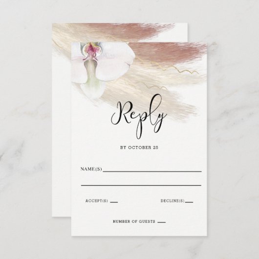 Rustic Boho Pampas Grass White Orchid Wedding RSVP Kaartje (Voorkant / Achterkant)