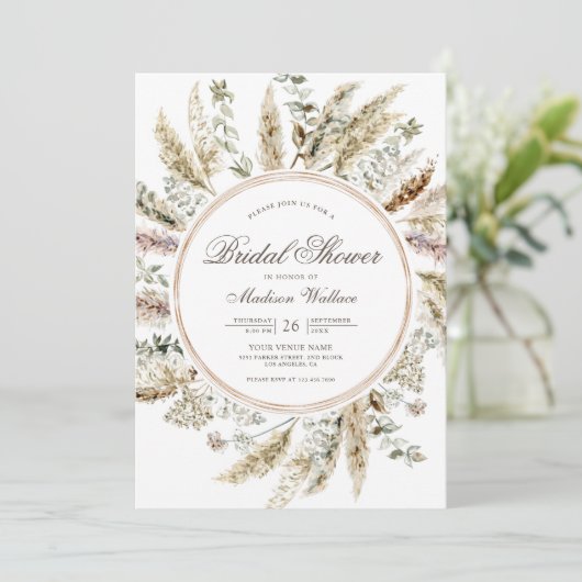 Rustic Boho Pampas Grass Wreath Vrijgezellenfeest Kaart (Staand voorkant)