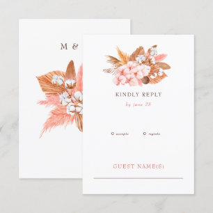 Rustic Boho Pampas Orchids Cotton Blush Wedding RSVP Kaartje