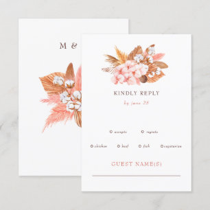 Rustic Boho Pampas Orchids Cotton Blush Wedding RSVP Kaartje
