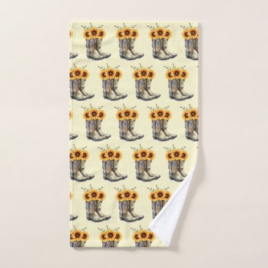 Rustic Boho Pattern - Cowboy Boots met zonnebloeme Bad Handdoek (Handdoek)